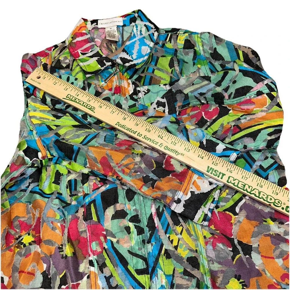 Draper's & Damon's Multicolor Abstract Art Linen Blend Zip Up Jacket Women's M - Picture 6 of 7